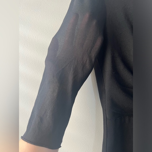 Ellie Tahari black midi dress size 4 sheer sleeve fitted - Picture 4 of 9